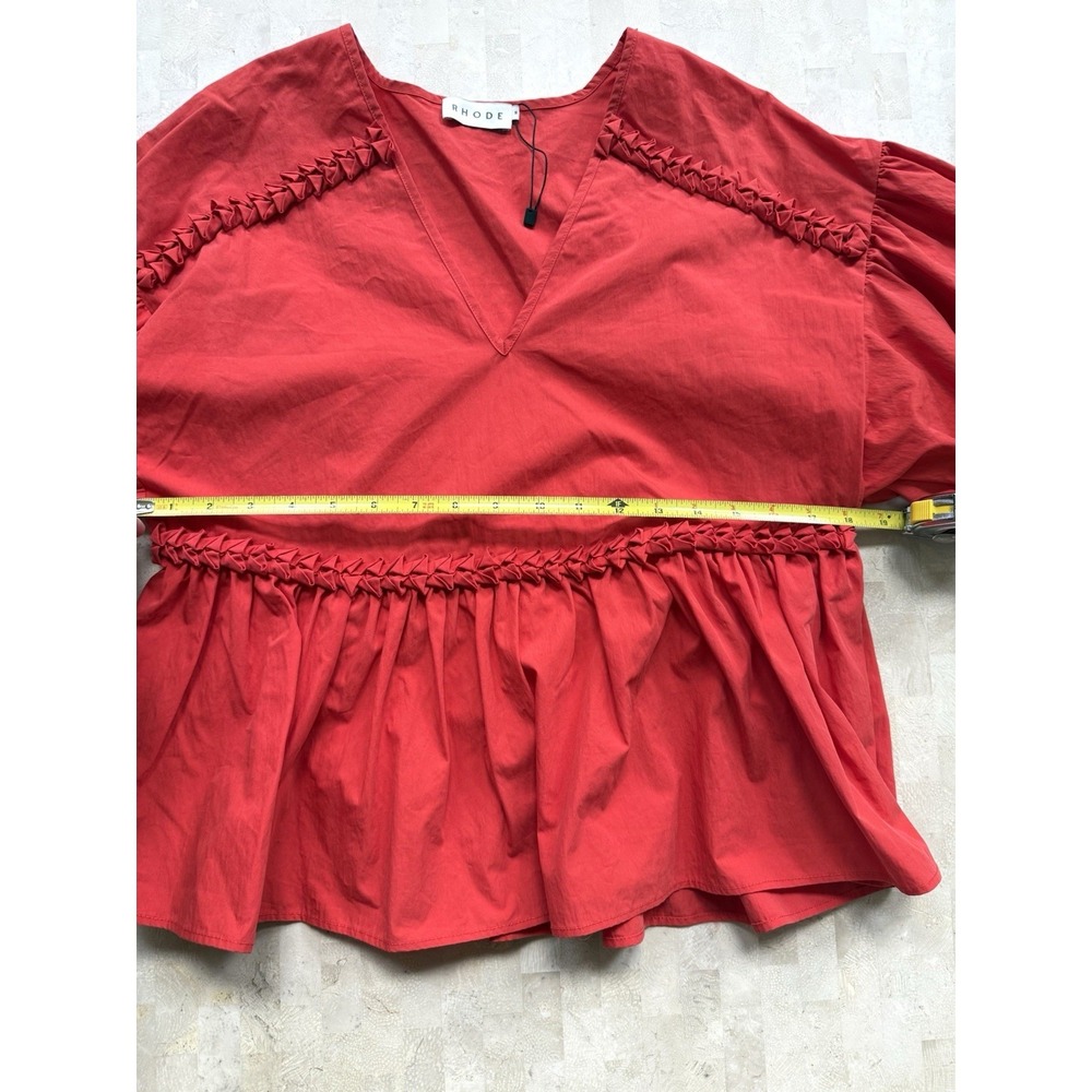 Rhode Red Arya Cotton Peplum V Neck Peasant Designer Top Sz M NWOT $325 - Picture 3 of 9